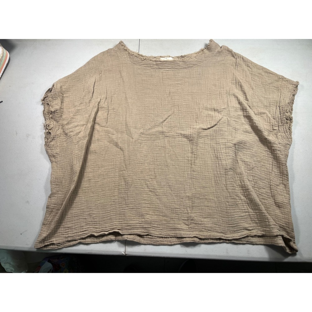 Before You Womens Small Taupe 100% Cotton Gauze Oversized Raw Edge Boho Top